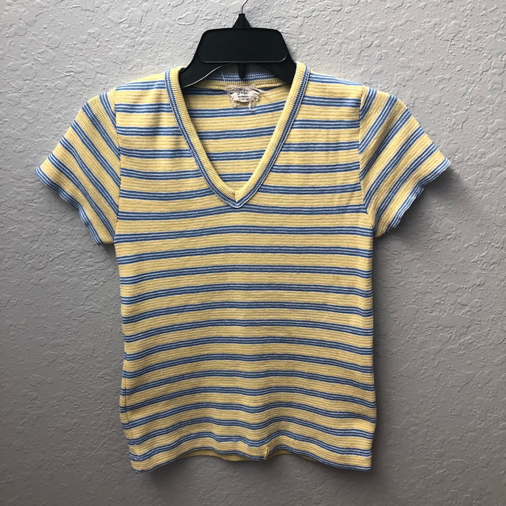 Yellow and Blue V Neck T Shirt Medium